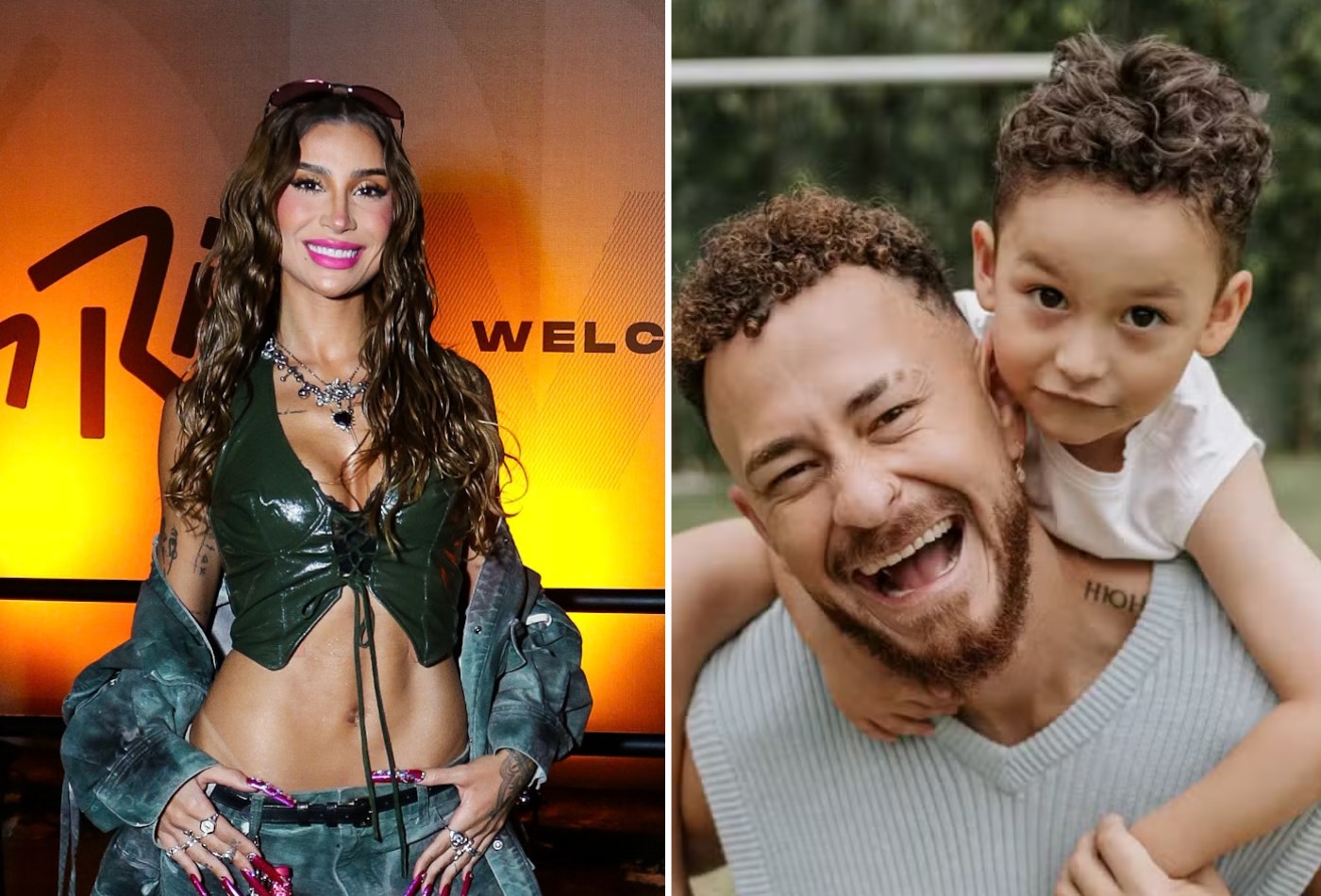 Bianca Andrade na área de valorização do Rock in Rio, vestindo roupa de performance, com a plateia ao fundo e o palco iluminado.
