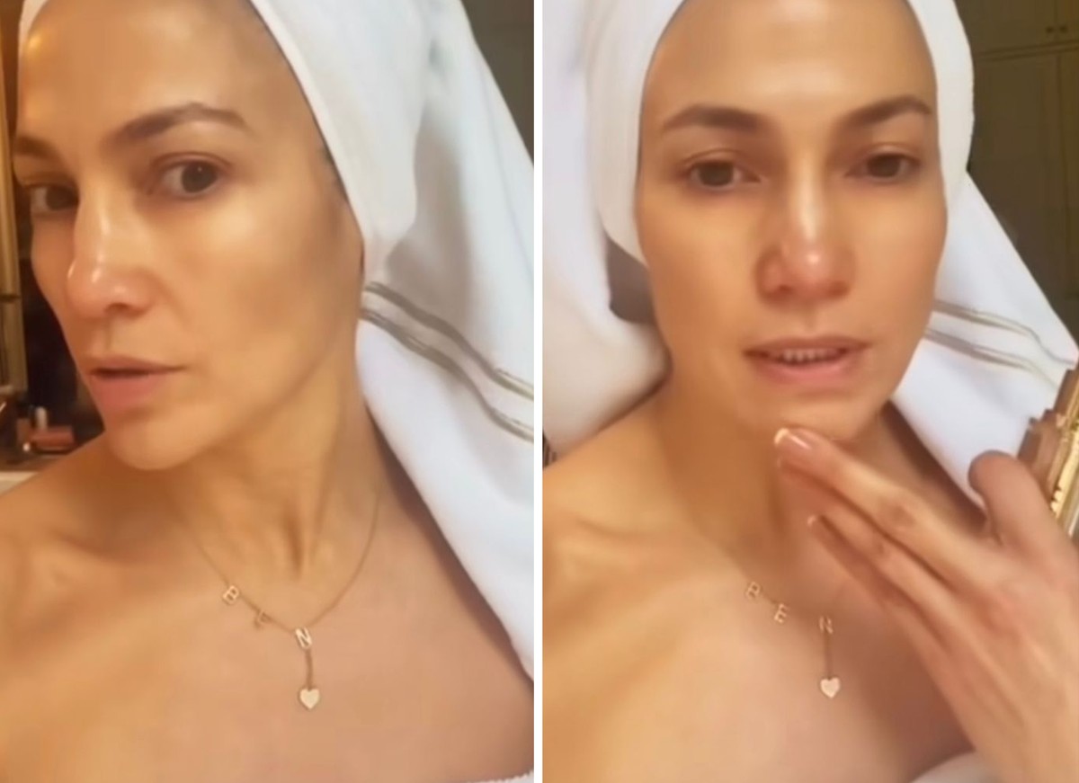 Enrolada em toalha após banho, Jennifer Lopez usa colar com nome de Ben ...
