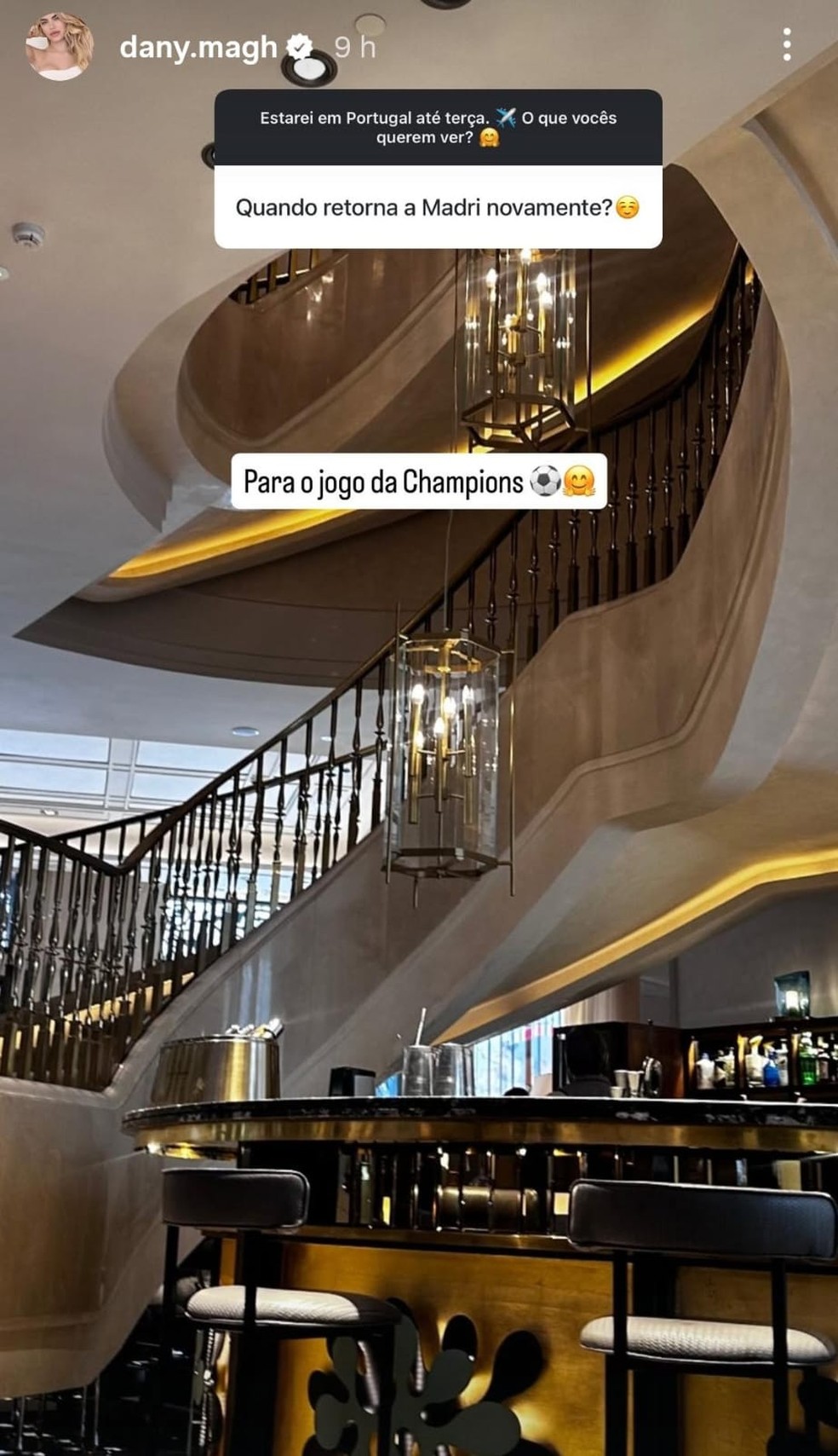 Em Portugal, Day Magalhães, que teve prints vazados de conversas com Vini Jr., diz que estará em Madrid para jogo da Champions — Foto: Reprodução/Instagram