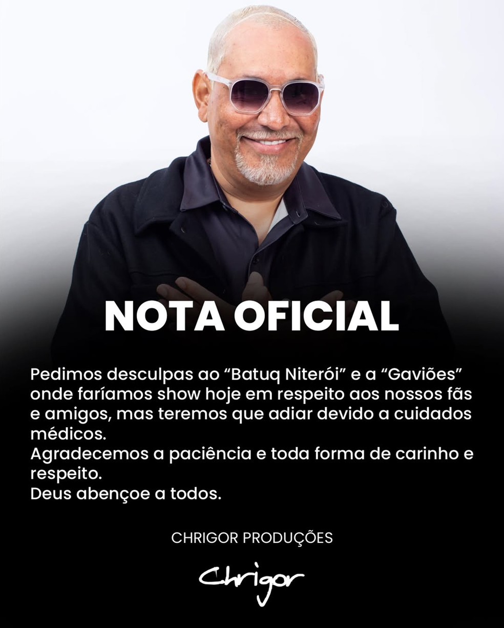 Comunicado de cancelamento de shows de Chrigor — Foto: Reprodução