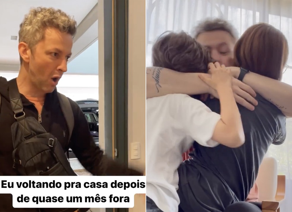 Lucas Lima, Sandy e o filho do ex-casal, Theo — Foto: Reprodução / Instagram