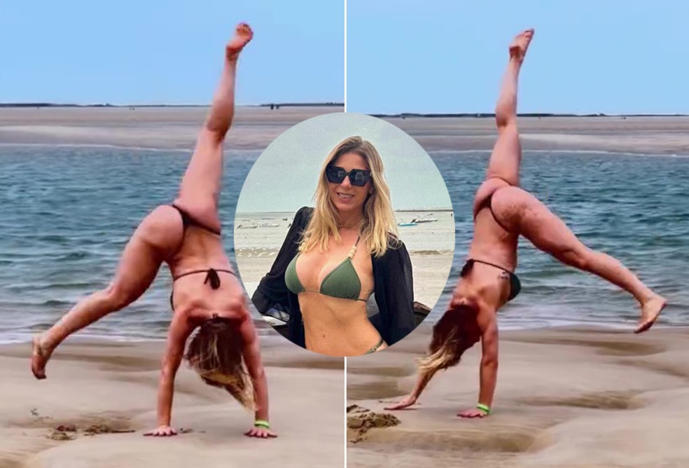 De fio-dental, Sheila Mello mostra shape ao fazer estrela na praia; vídeos — Foto: Reprodução/Instagram