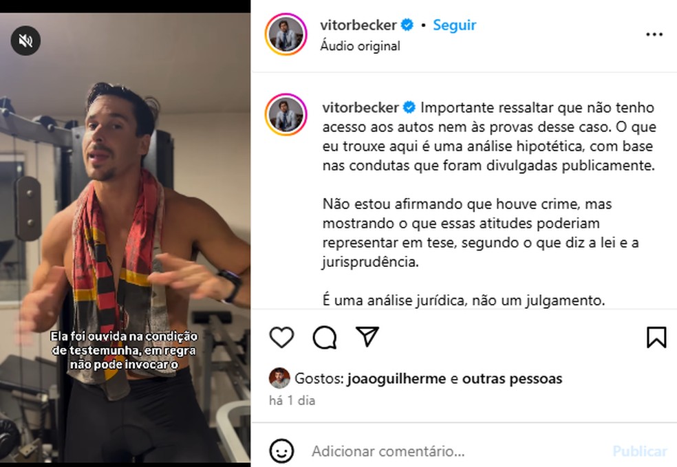 João Guilherme curte vídeo que lista supostos crimes de Virgínia — Foto: Reprodução/Instagram