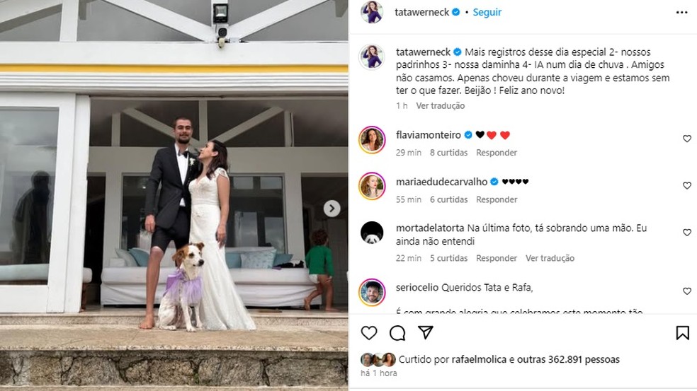 Segundo post de Tata Werneck afirma que ela e Rafael Vitti trollaram seguidores — Foto: Reprodução/Instagram