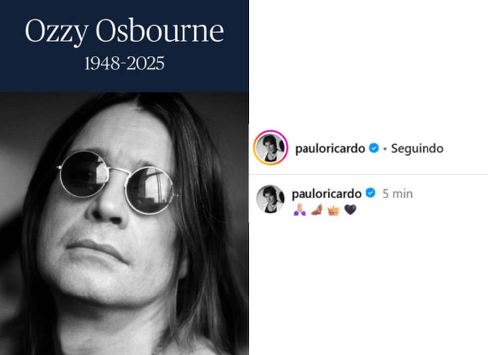 Paulo Ricardo lamenta morte de Ozzy Osbourne &mdash; Foto: Reprodu&ccedil;&atilde;o/ Instagram