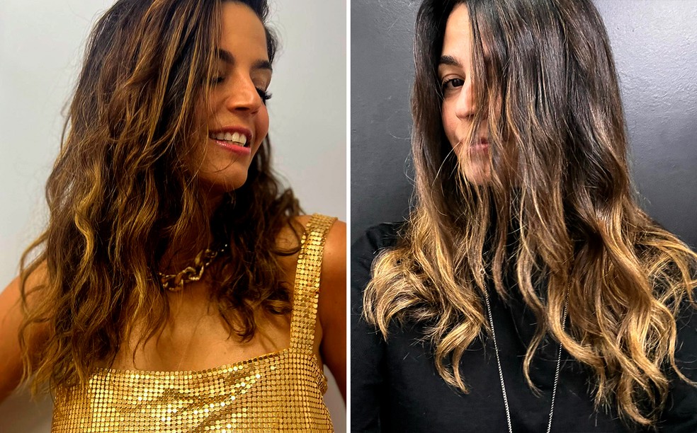Antes de depois do cabelo de Emanuelle Araujo — Foto: Reprodução/ Instagram