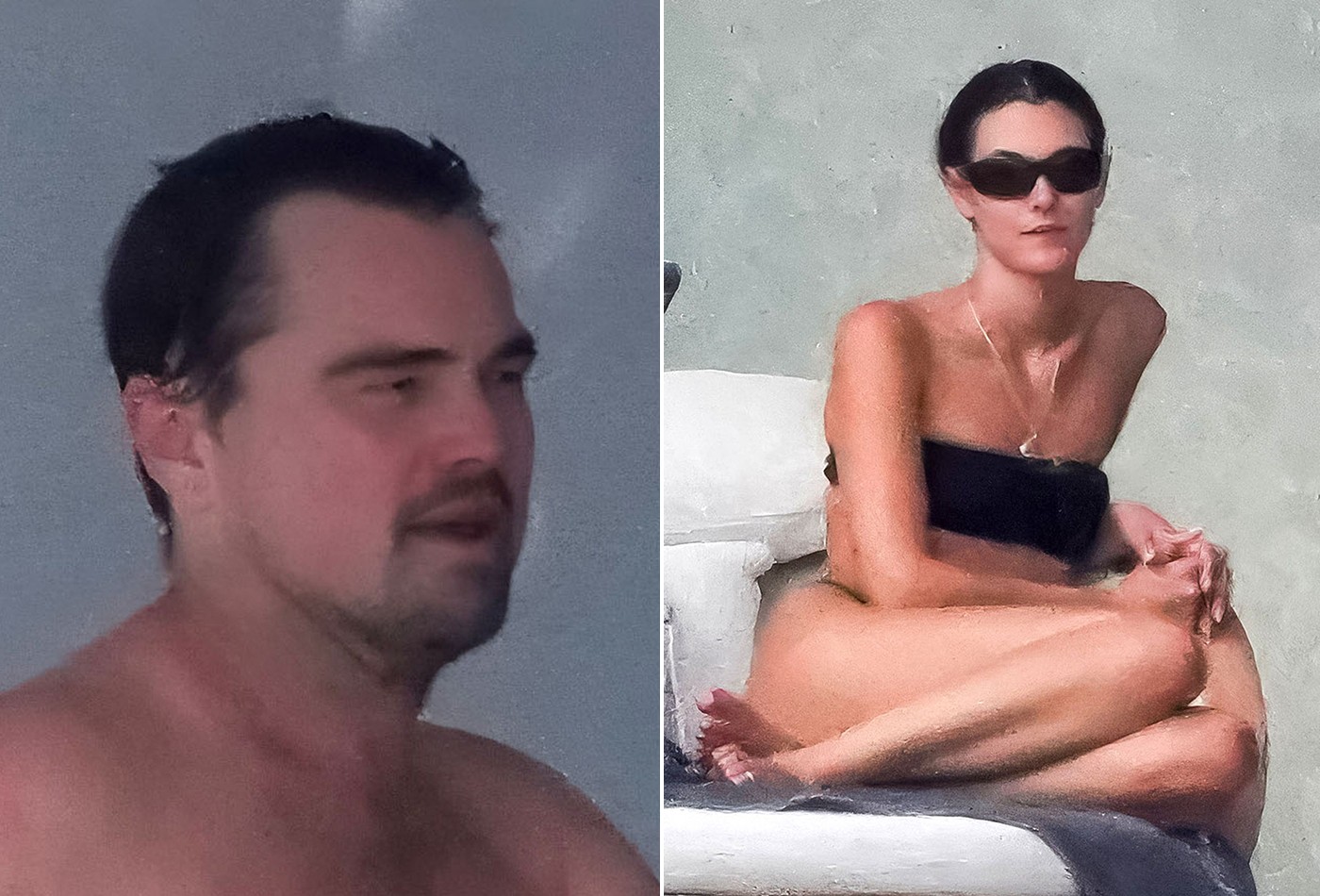 Sem camiseta, Leonardo DiCaprio passeia de iate com a namorada, Vittoria Ceretti
