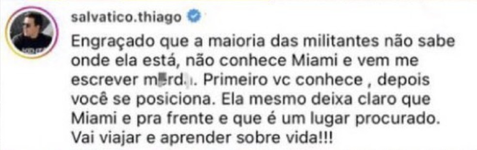 Thiago Salvático ataca Karoline Lima — Foto: Reprodução: Instagram