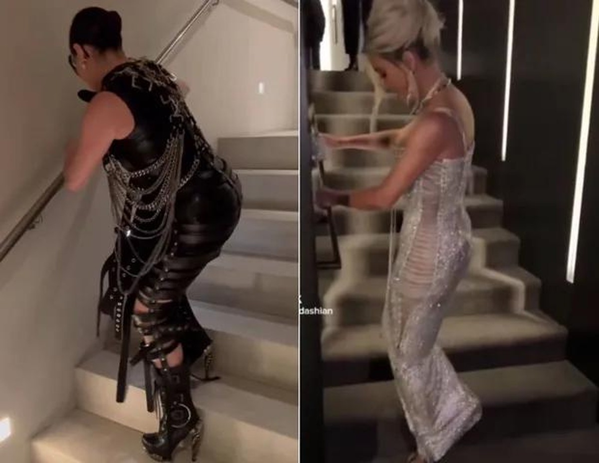 Com look 'a vácuo', Gkay recria cena de Kim Kardashian ao subir escada