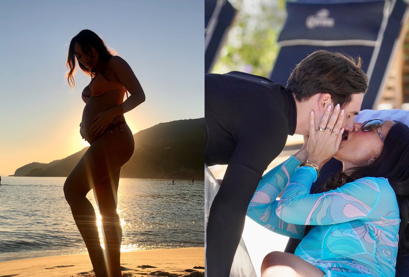 Sabrina Sato exibe barriguinha da gravidez e troca beijão com Nicolas Prattes em álbum de julho: 