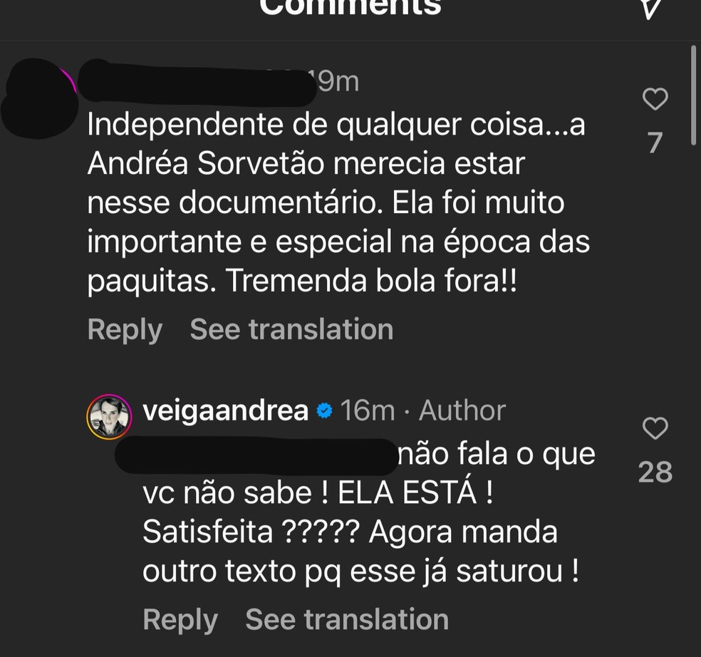 Ex-paquita Andréia Veiga respondeu seguidores — Foto: Reprodução/Instagram