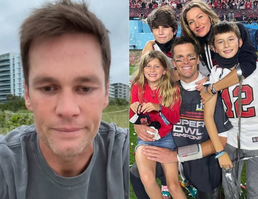 Tom Brady se emociona ao anunciar aposentadoria e agradece família com foto de Gisele e os filhos