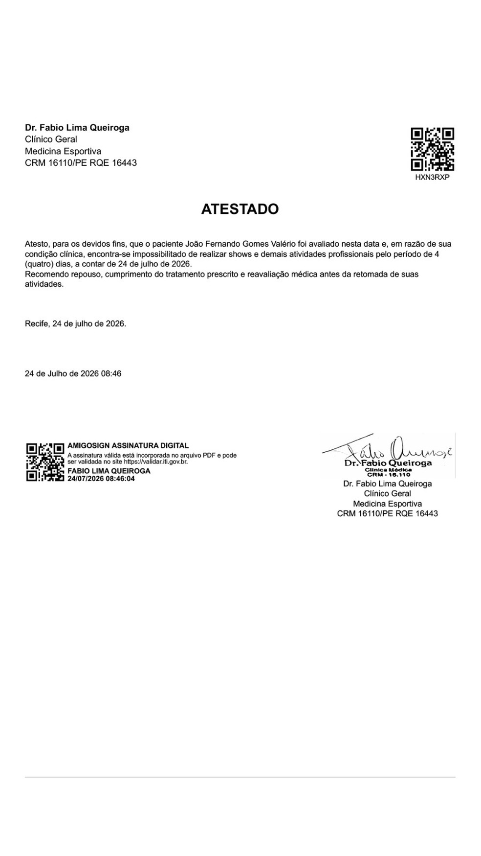 Comunicado sobre saúde de João Gomes — Foto: Reprodução/Instagram