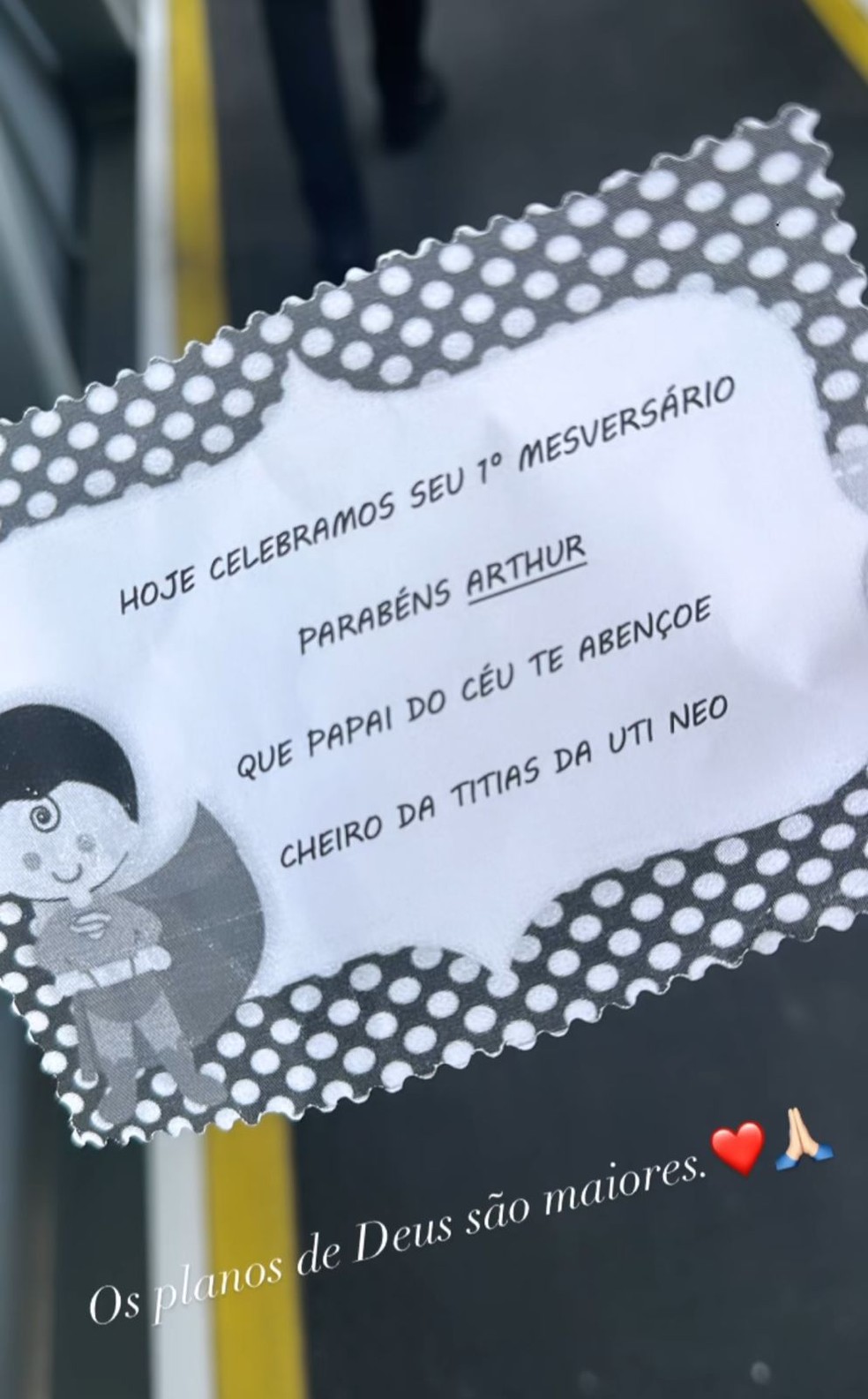 Bilhete para Arthur, filho do Zé Vaqueiro e Ingra Soares — Foto: Reprodução / Instagram