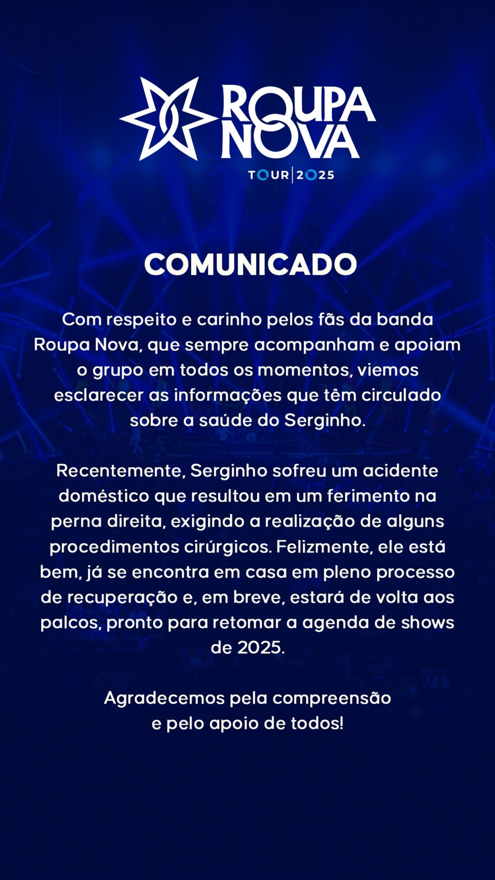 Comunicado da banda Roupa Nova — Foto: Reprodução | Instagram