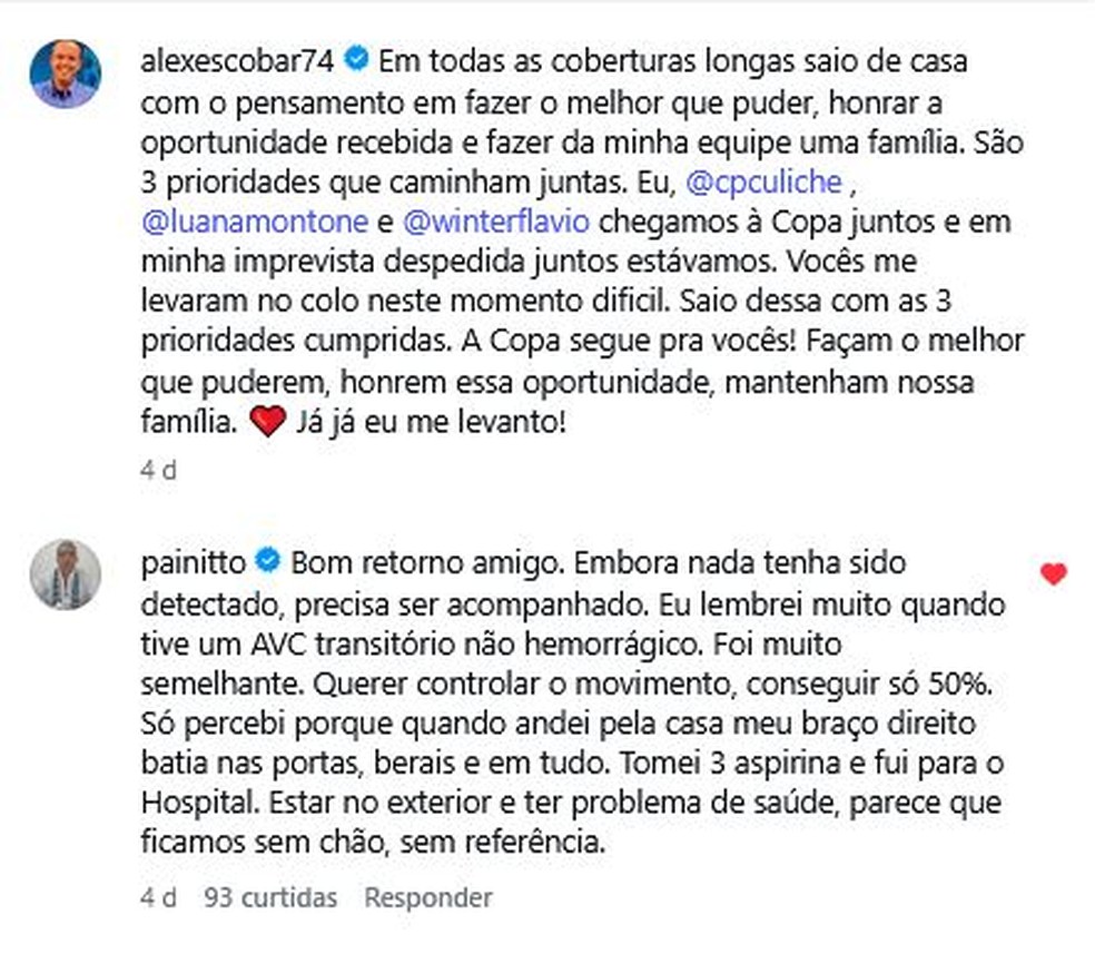 Panitto alerta Alex Escobar — Foto: Reprodução/Instagram