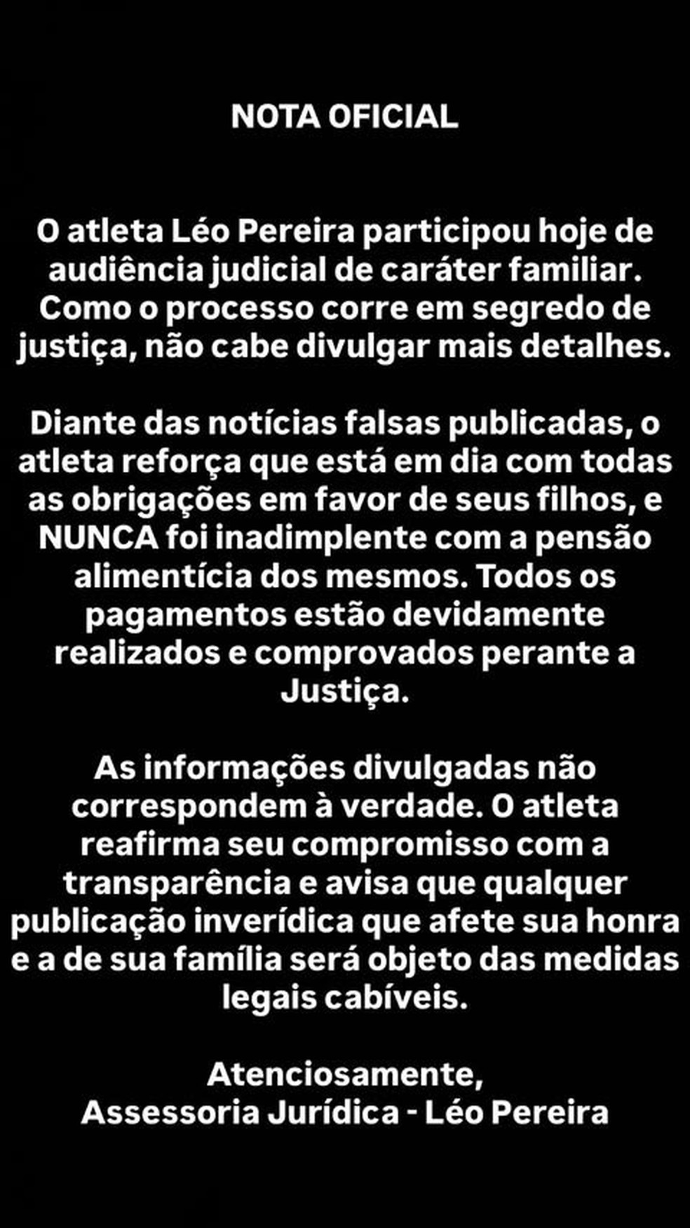 Léo Pereira nega atraso de pensão alimentícia — Foto: Reprodução/Instagram