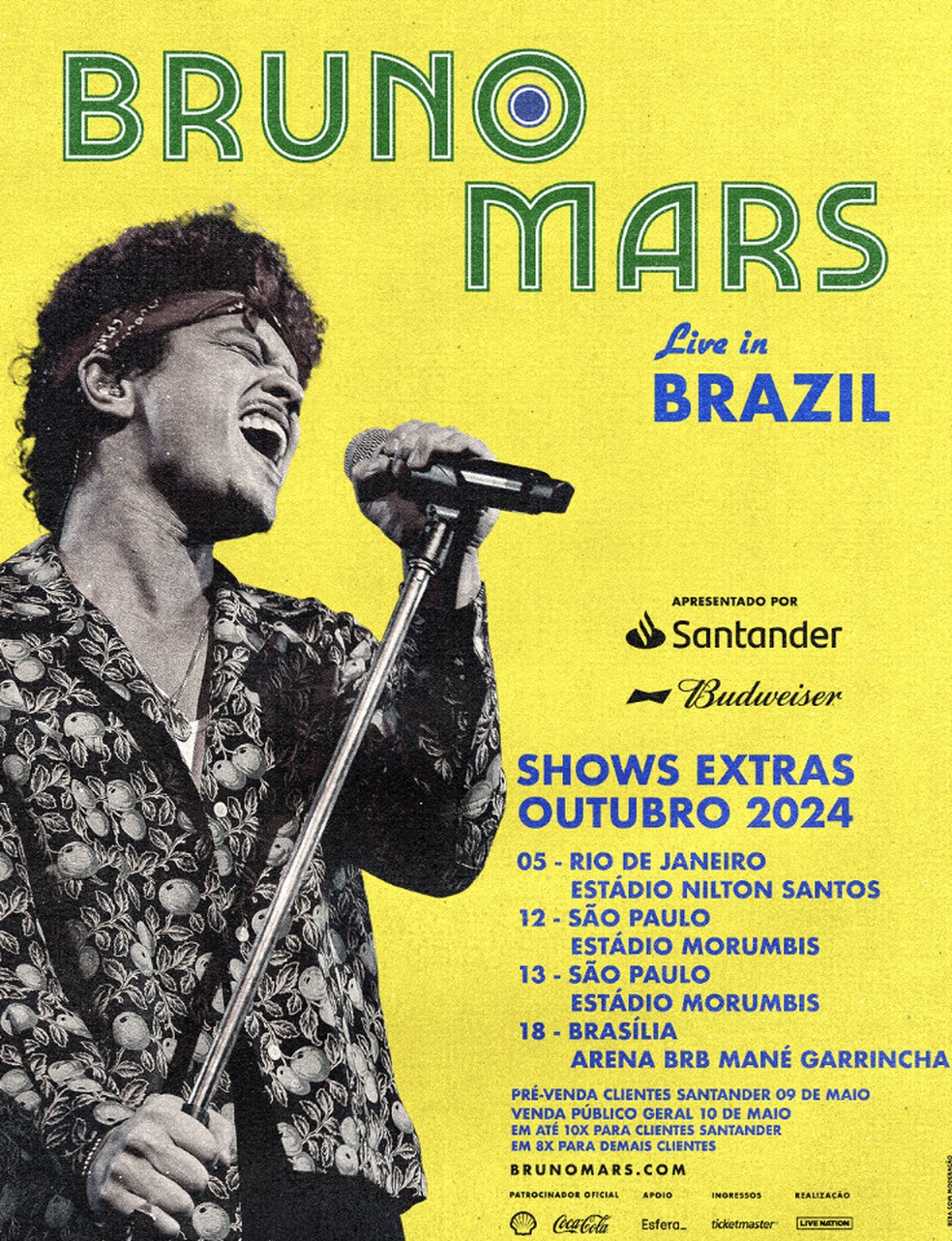 Bruno Mars anuncia novas datas para shows no Brasil; confira