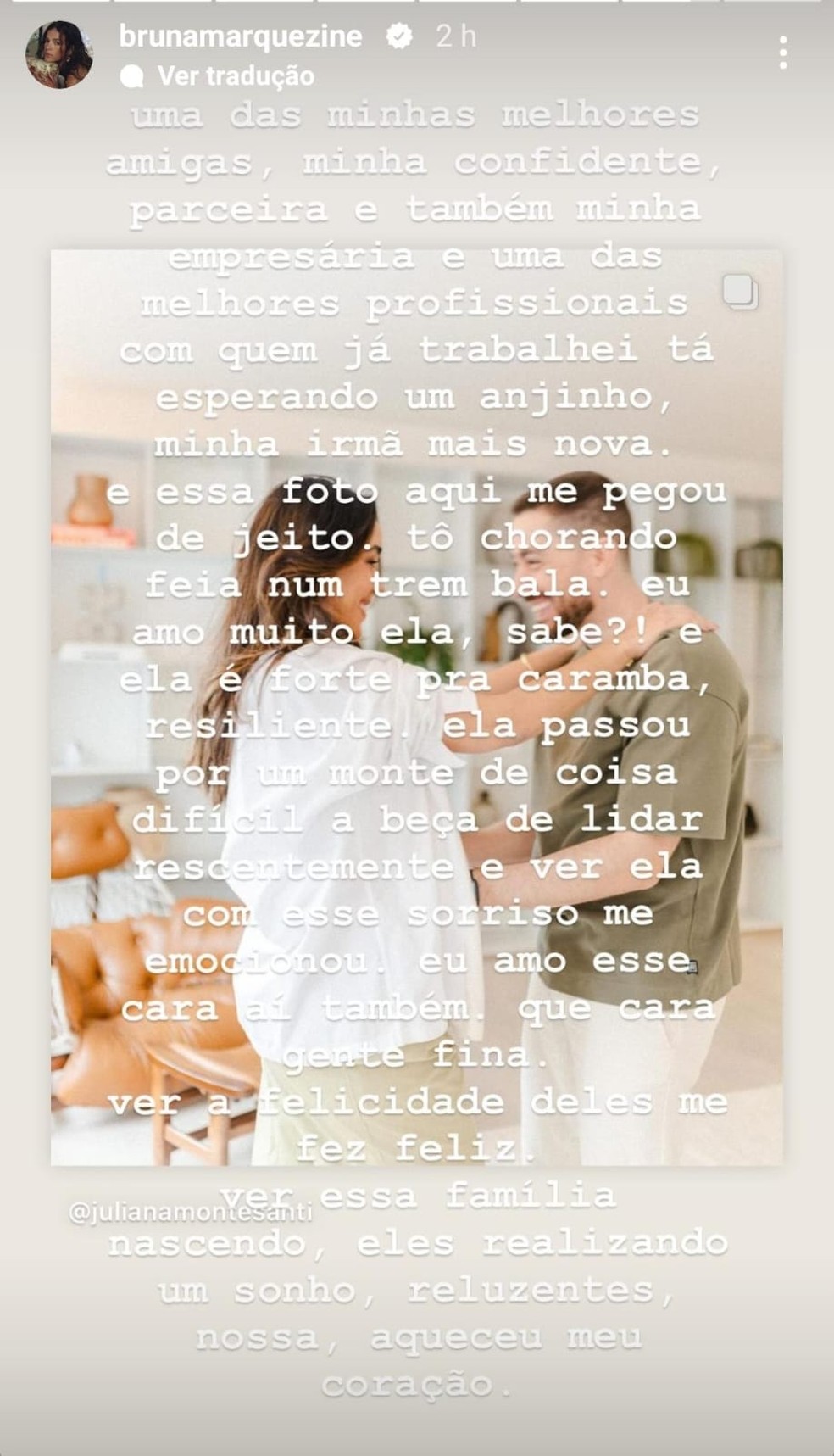 Bruna Marquezine se emociona com sua empresária, Juliana Montesanti, grávida — Foto: Reprodução/Instagram e Pitanga Fotografia