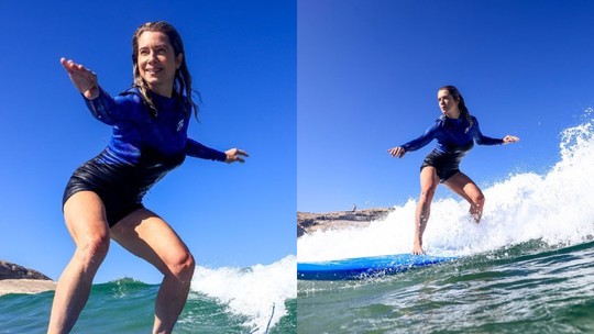 Leticia Spiller faz aula de surfe e ganha elogios: 'Cheia de estilo'; fotos e vídeo