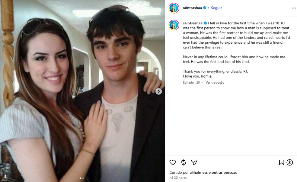 O ex-casal RJ Mitte (1992-2026) e Saint Sasha — Foto: Reprodução/Instagram