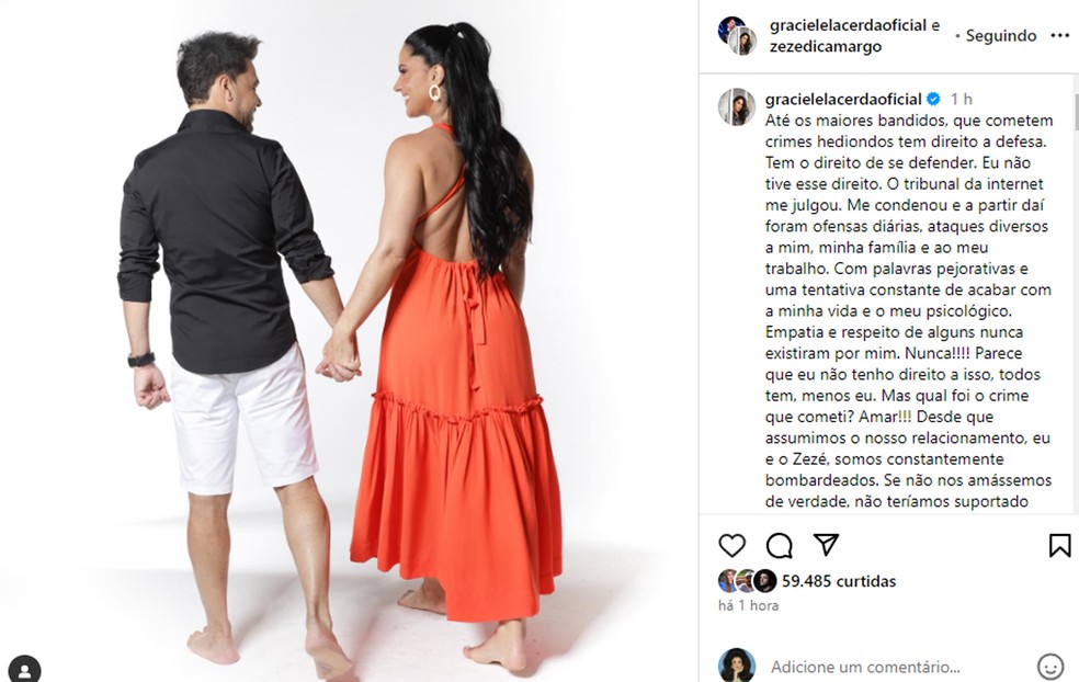 Graciele Lacerda posta após assumir perfil falso — Foto: Instagram