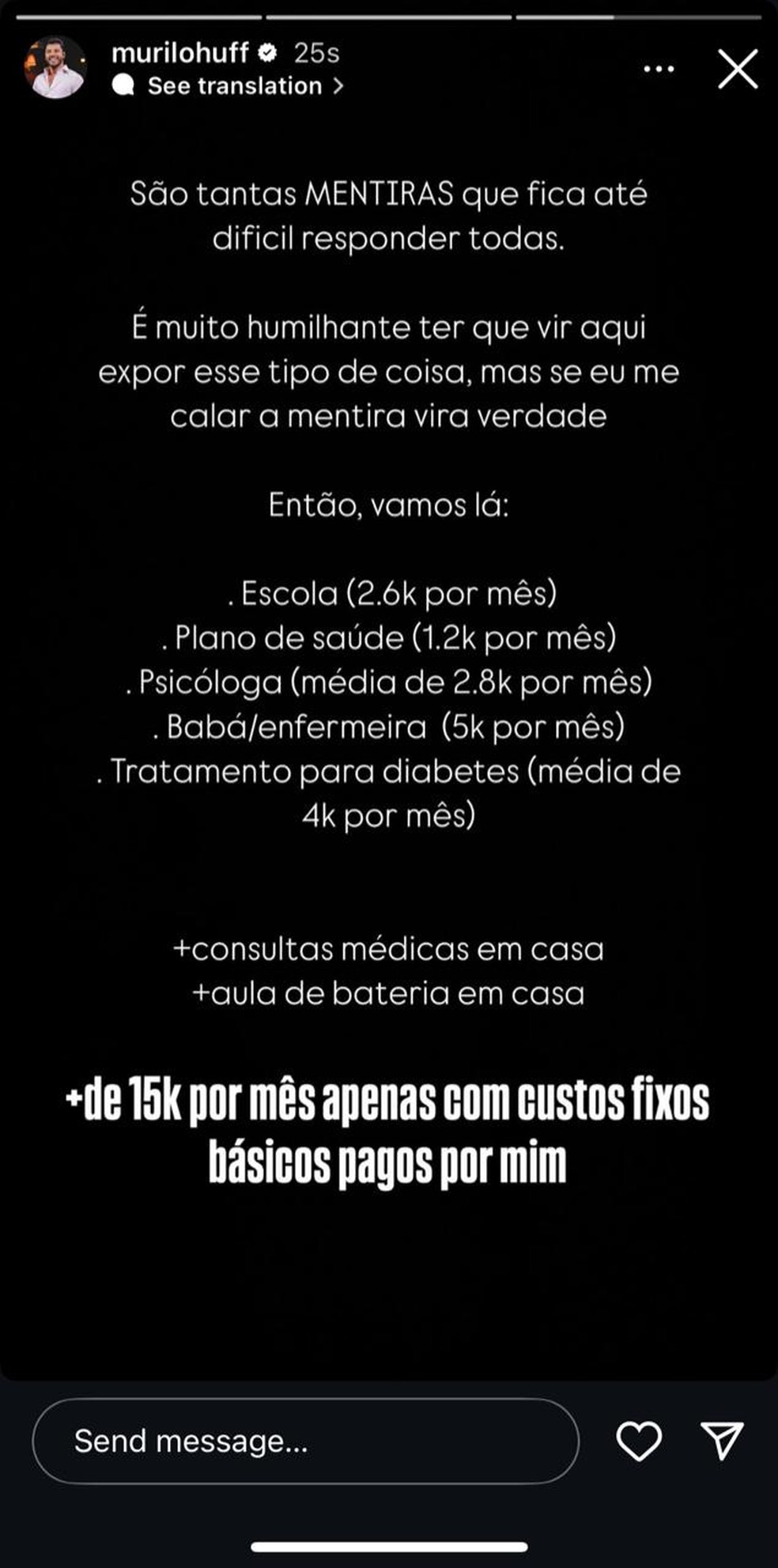 Stories Murilo Huff — Foto: Reprodução/ Instagram