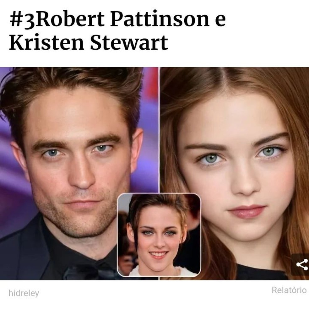 Artista cria com IA como seria filho do ex-casal Kristen Stewart e Robert Pattinson — Foto: Hidreley Diao