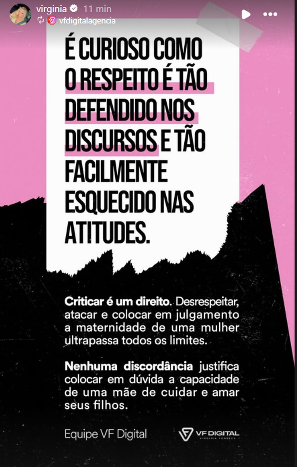 Equipe de Virginia se manifesta após críticas sobre criação dos filhos — Foto: Reprodução/Instagram