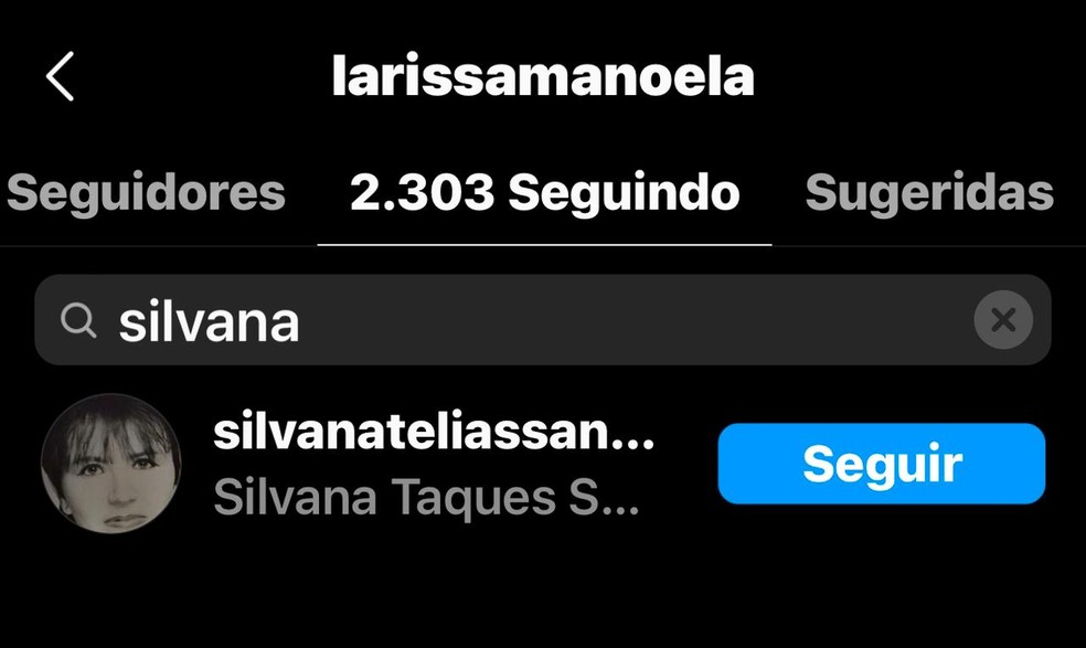 Larissa Manoela ainda segue a mãe, Silvana, no Instagram — Foto: Reprodução/Instagram