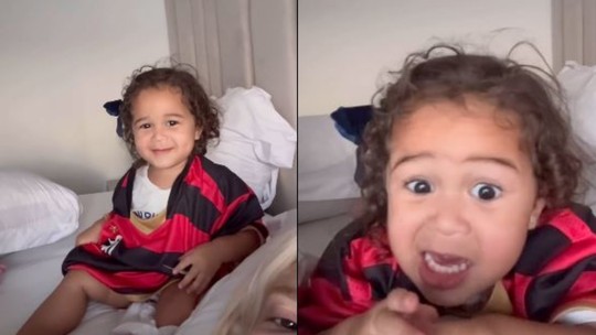 Karoline Lima mostra a filha chorando para usar a camisa do Flamengo de Léo Pereira 