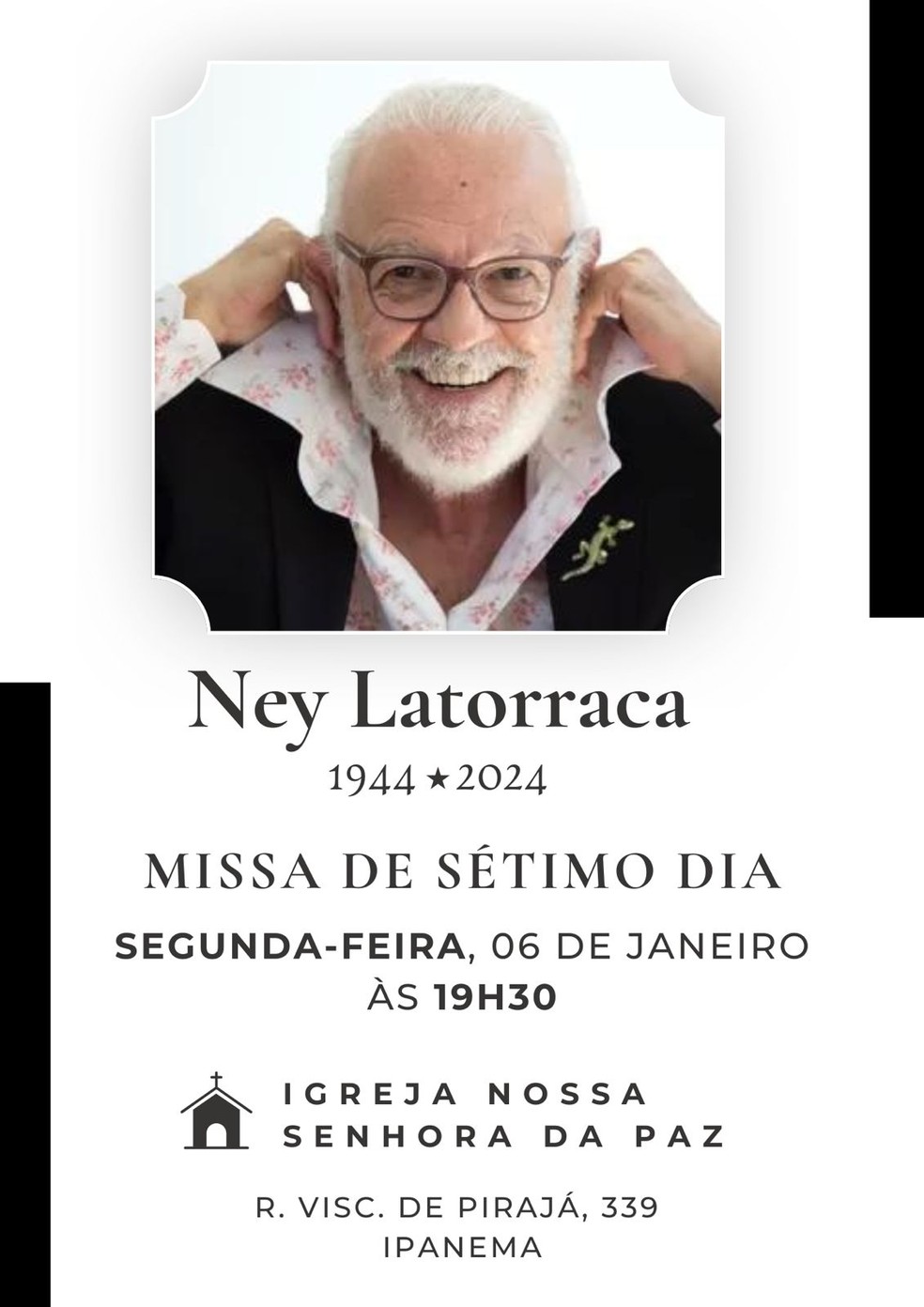 Missa de sétimo dia de Ney Latorraca será realizada no Rio