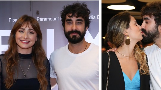 Gabriel Godoy lança filme com Bruna Guerin, sua ex, e troca beijos com atual em première