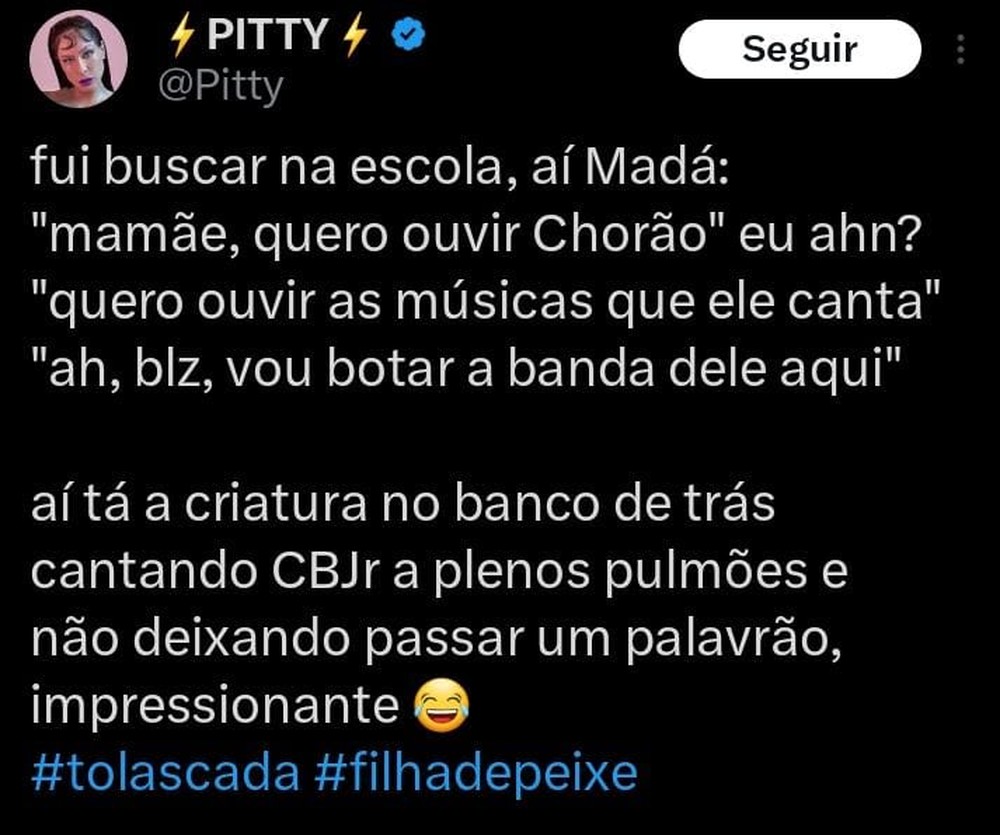 Filha de Pitty se torna fã de Chorão, e cantora revela história curiosa