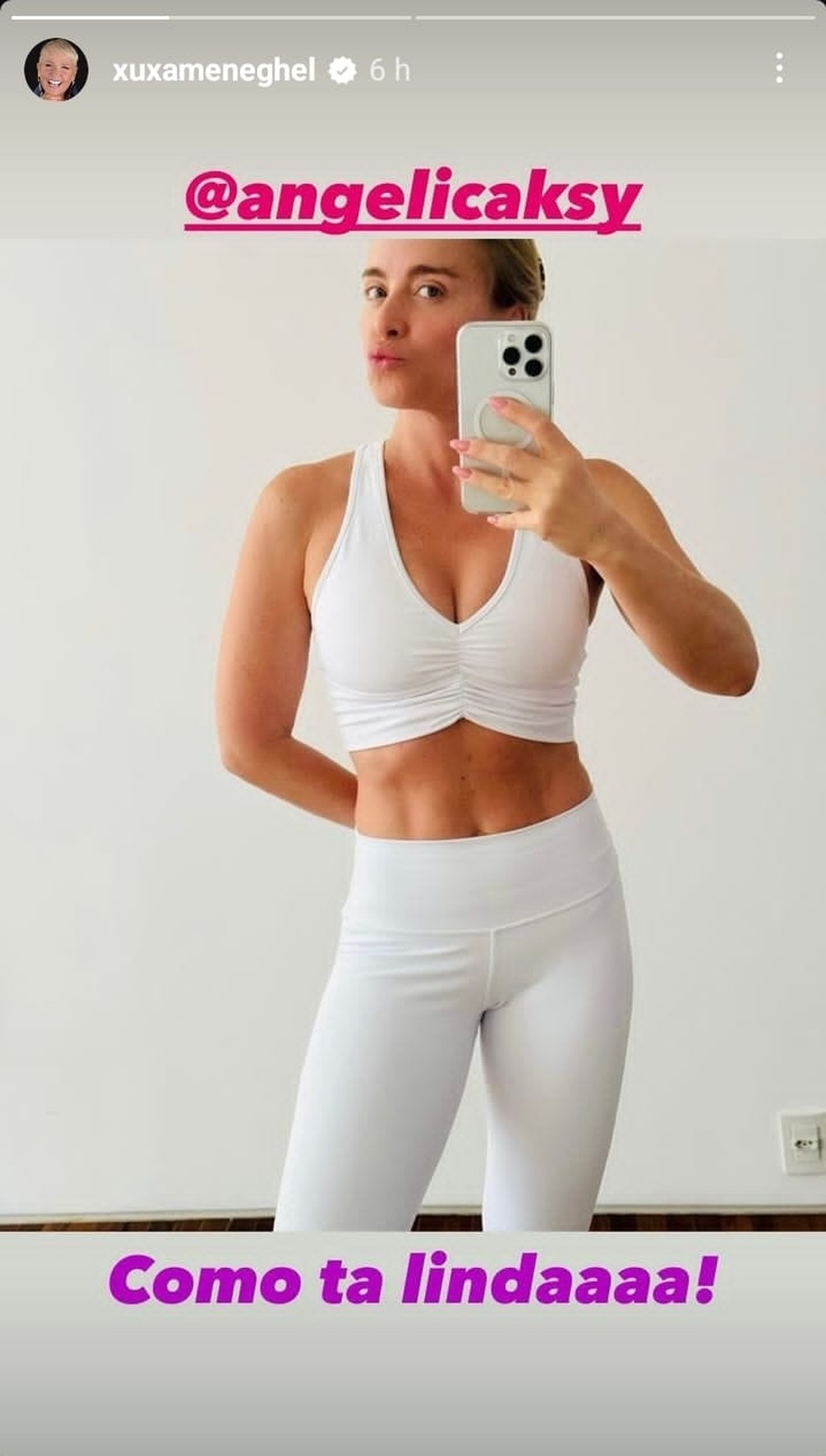 Xuxa compartilha foto de Angélica com look fitness e elogia a amiga — Foto: Reprodução/Instagram