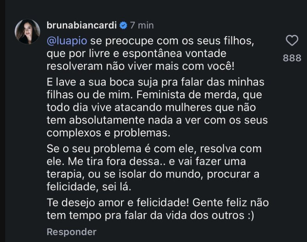Bruna Biancardi se revolta com comentário de Luana Piovani — Foto: Reprodução/Instagram