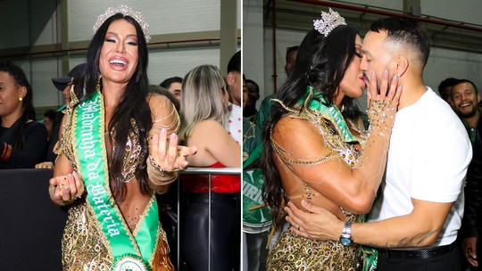 Carnaval 2024: Gracyanne Barbosa é coroada Madrinha de Bateria e troca beijos com Belo