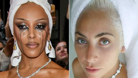 Doja Cat se inspira em Gaga e vai ao MET Gala de toalha de banho; diamantes