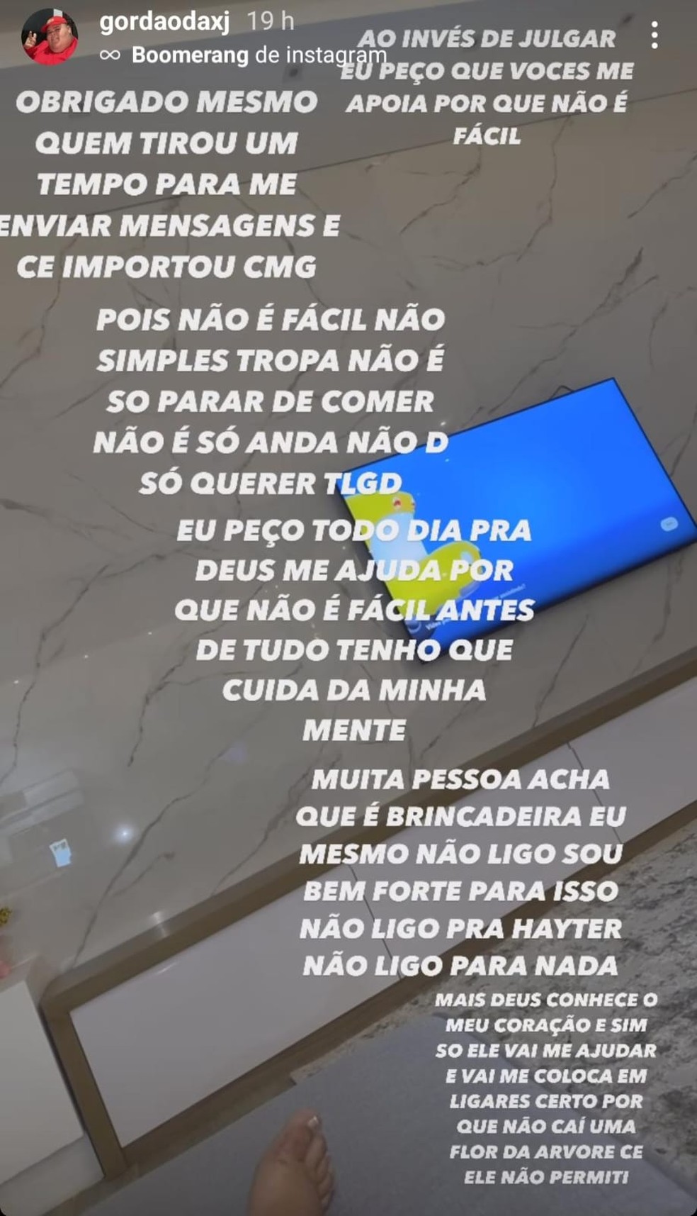 Fininho da Bololo, também conhecido como Gordão da XJ, fala de rumores de que 'teria só 3 meses de vida' — Foto: Instagram