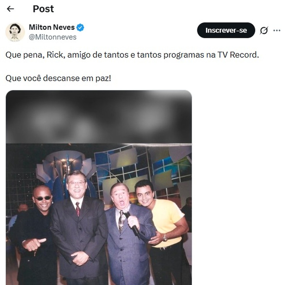 Post de Milton Neves — Foto: Reprodução | Instagram
