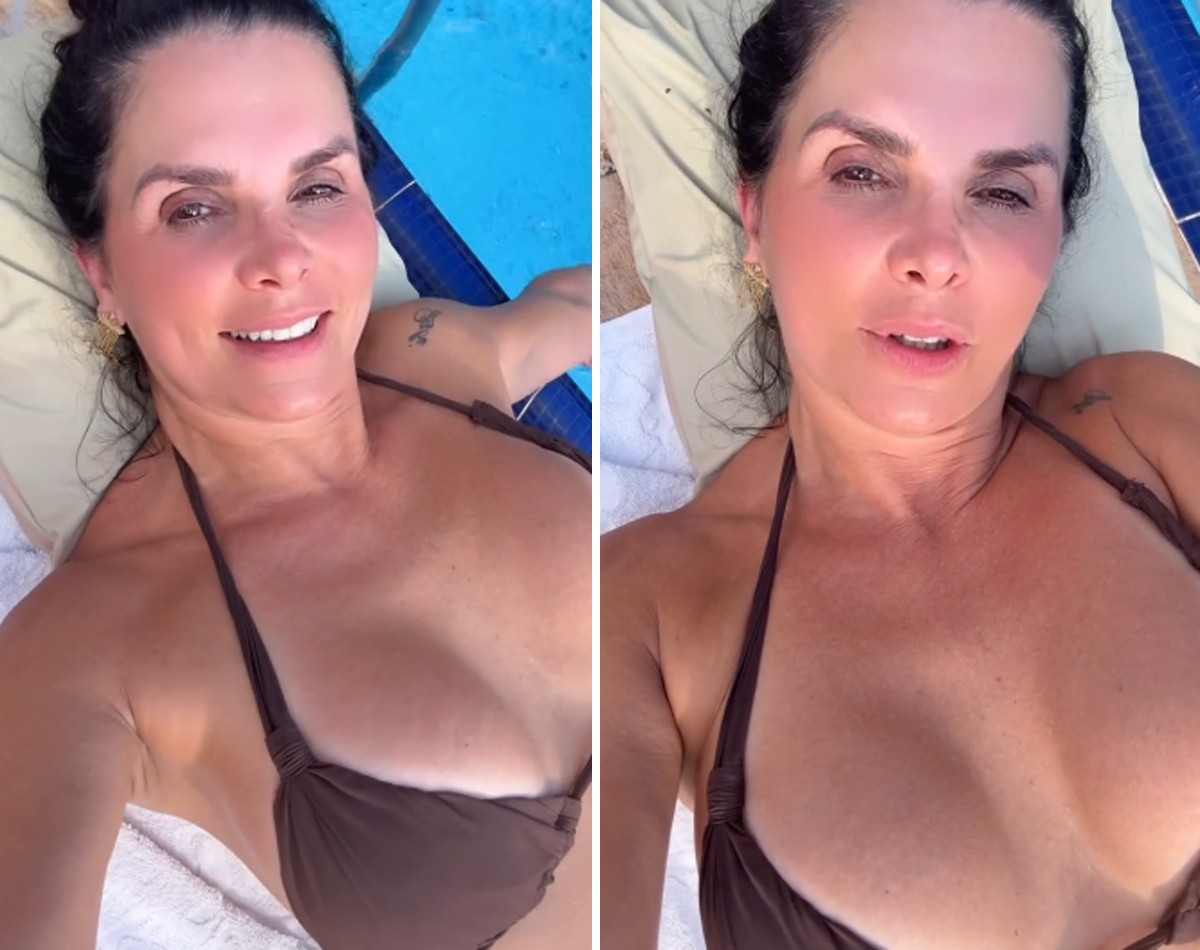 De biquíni, ex-Banheira do Gugu Luiza Ambiel mostra curvas em dia de piscina