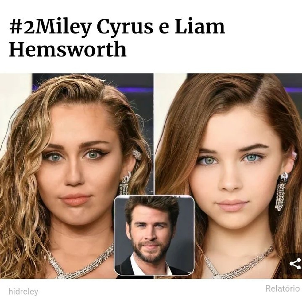 Artista cria com IA como seria filho do ex-casal Miley Cyrus e Liam Hemsworth — Foto: Hidreley Diao