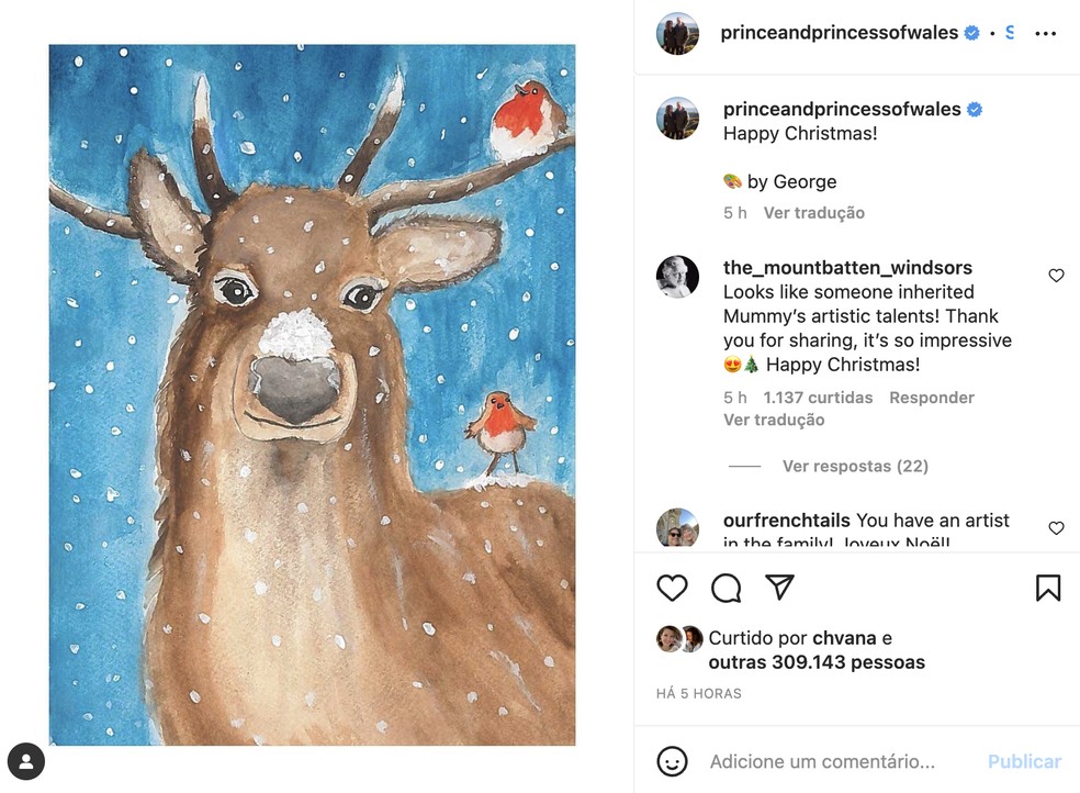 Pintura do Príncipe George para o Natal — Foto: Reprodução / Instagram