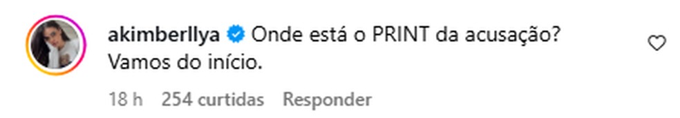 Comentário de Amanda Kimberlly — Foto: Reprodução/Instagram