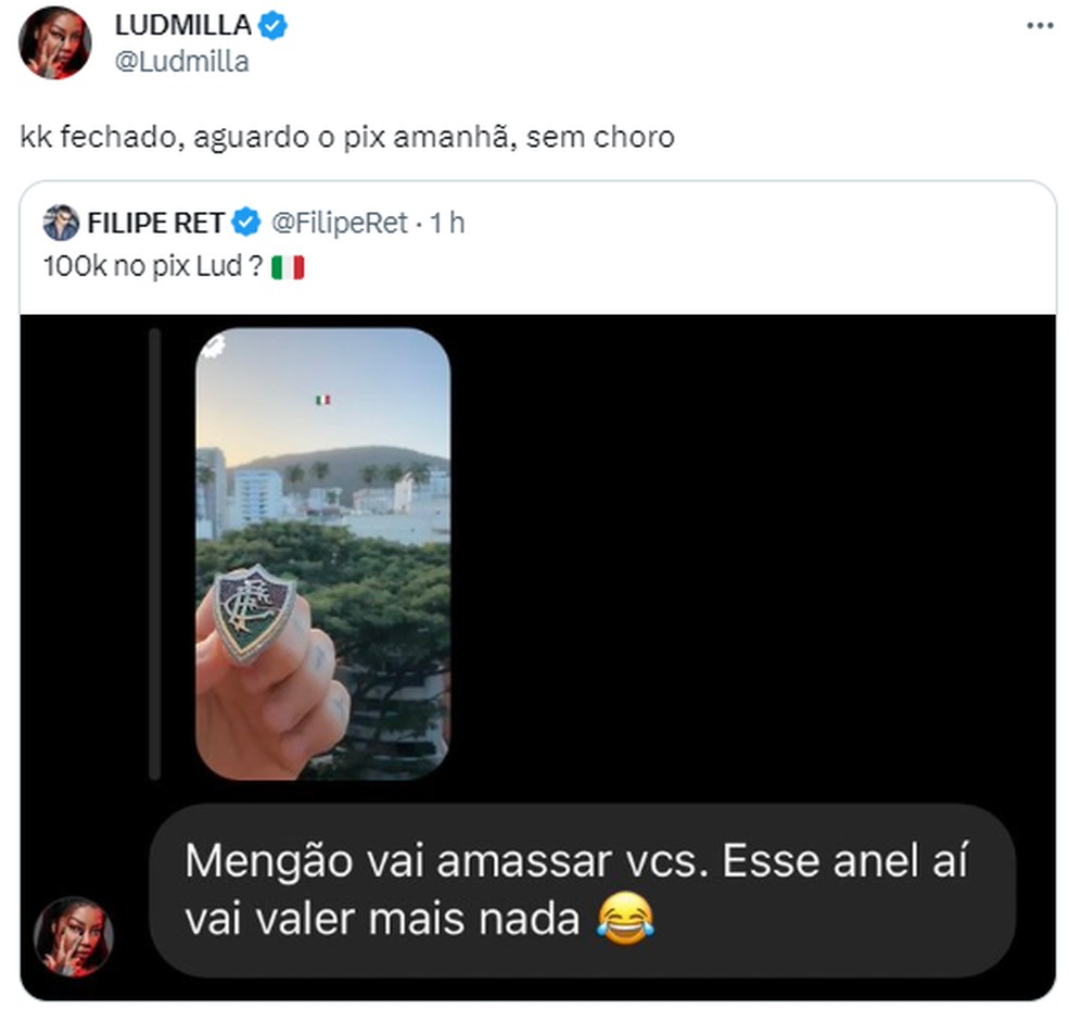 Ludmilla e Filipe Ret &mdash; Foto: Reprodu&ccedil;&atilde;o/ Twitter