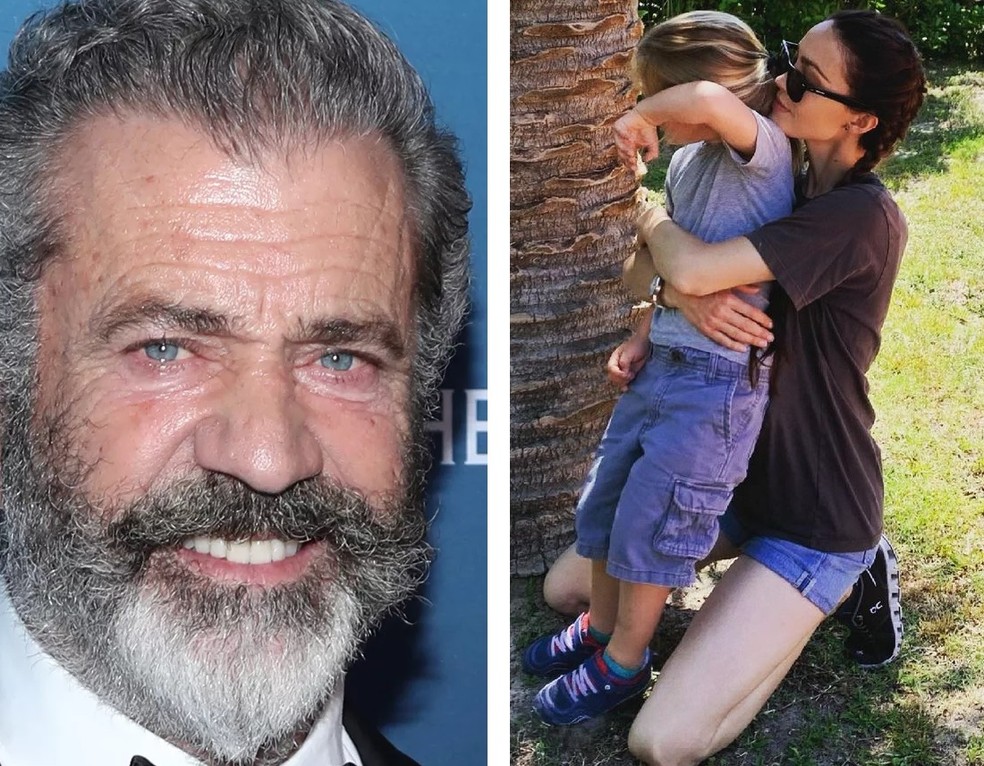 Mel Gibson  tinha 61 anos de idade quando Lars, da união com Rosalind Ross, nasceu — Foto: Getty Images e Reprodução/Instagram