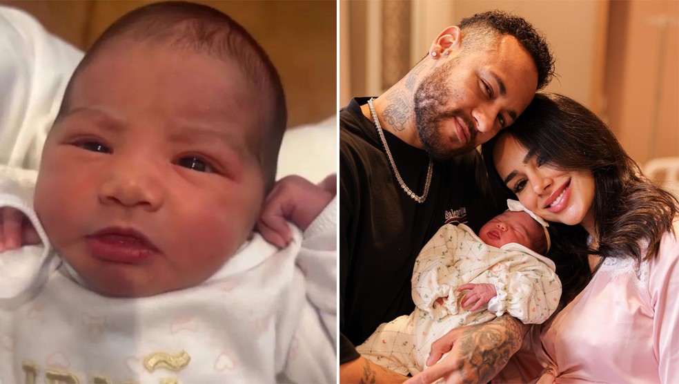 Mavie, filha de Neymar e Bruna Biancardi, aparece de olhos abertos pela primeira vez — Foto: Instagram