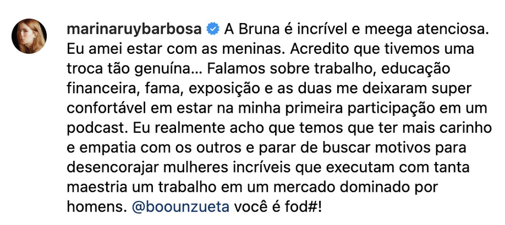 Marina Ruy Barbosa defendeu Boo de ataques — Foto: Reprodução: Instagram