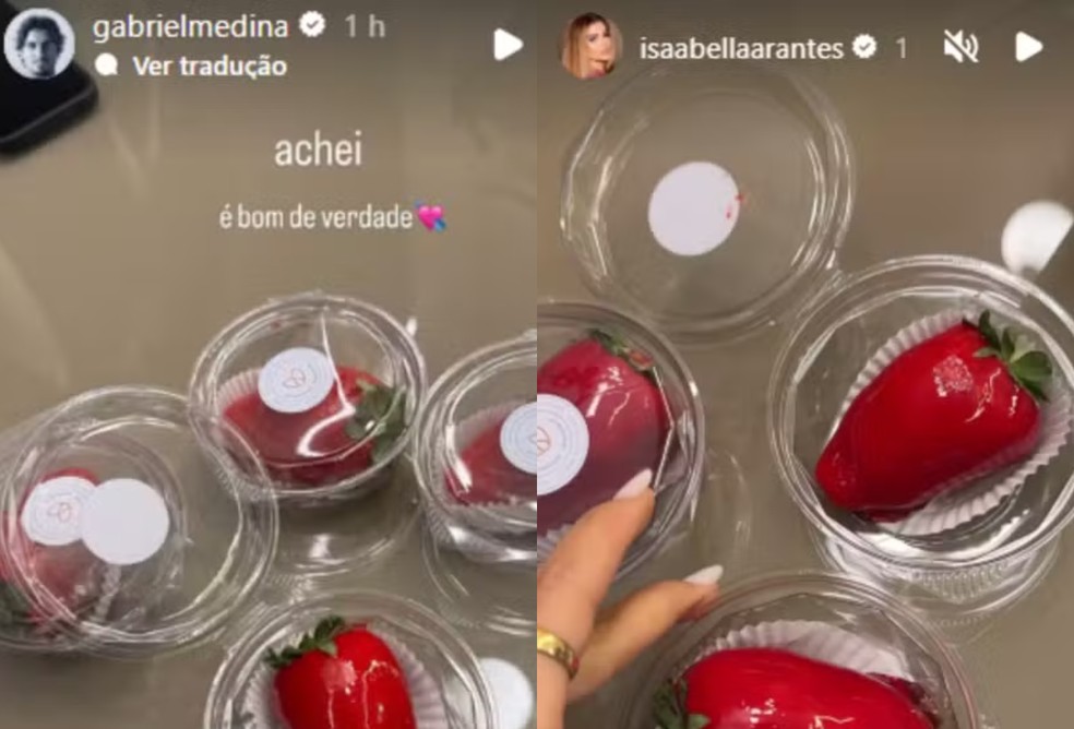 Morango do amor de Gabriel Medina e Isabella Arantes — Foto: Reprodução/Instagram