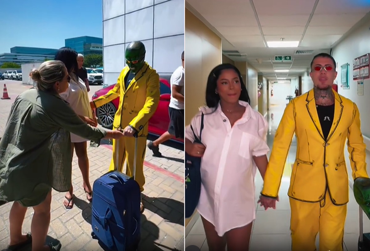 MC Daniel chega de máscara em maternidade com Lorena Maria, grávida do primeiro filho do casal; veja - Portais